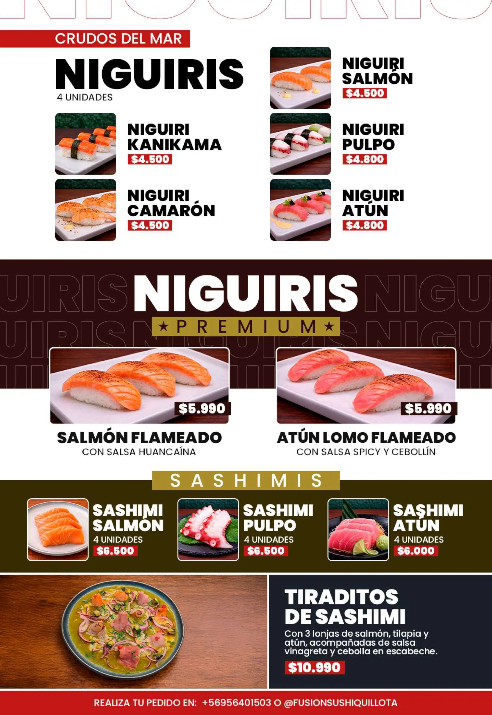 Carta de tablas y combinaciones familiares, trabajo de fusion sushi quillota