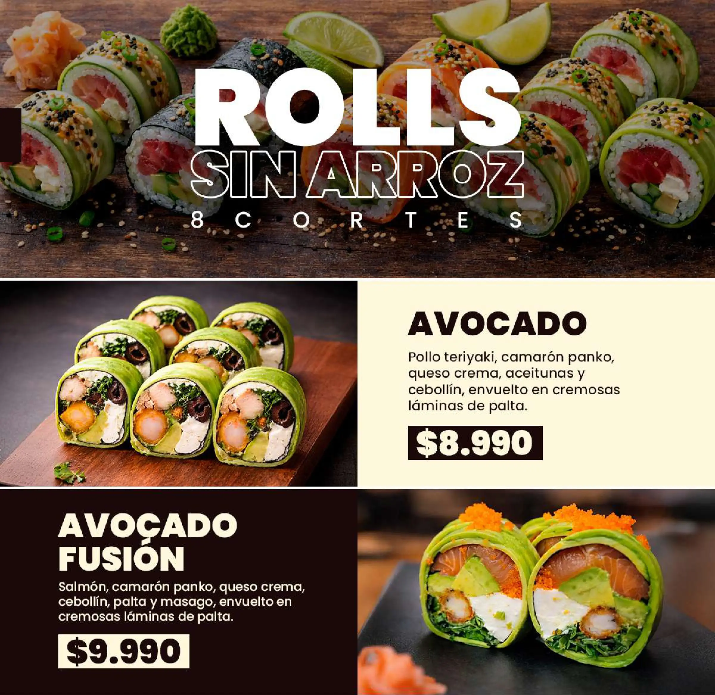 Carta de especialidades: Lámina de menú N° 10, trabajo de fusion sushi quillota