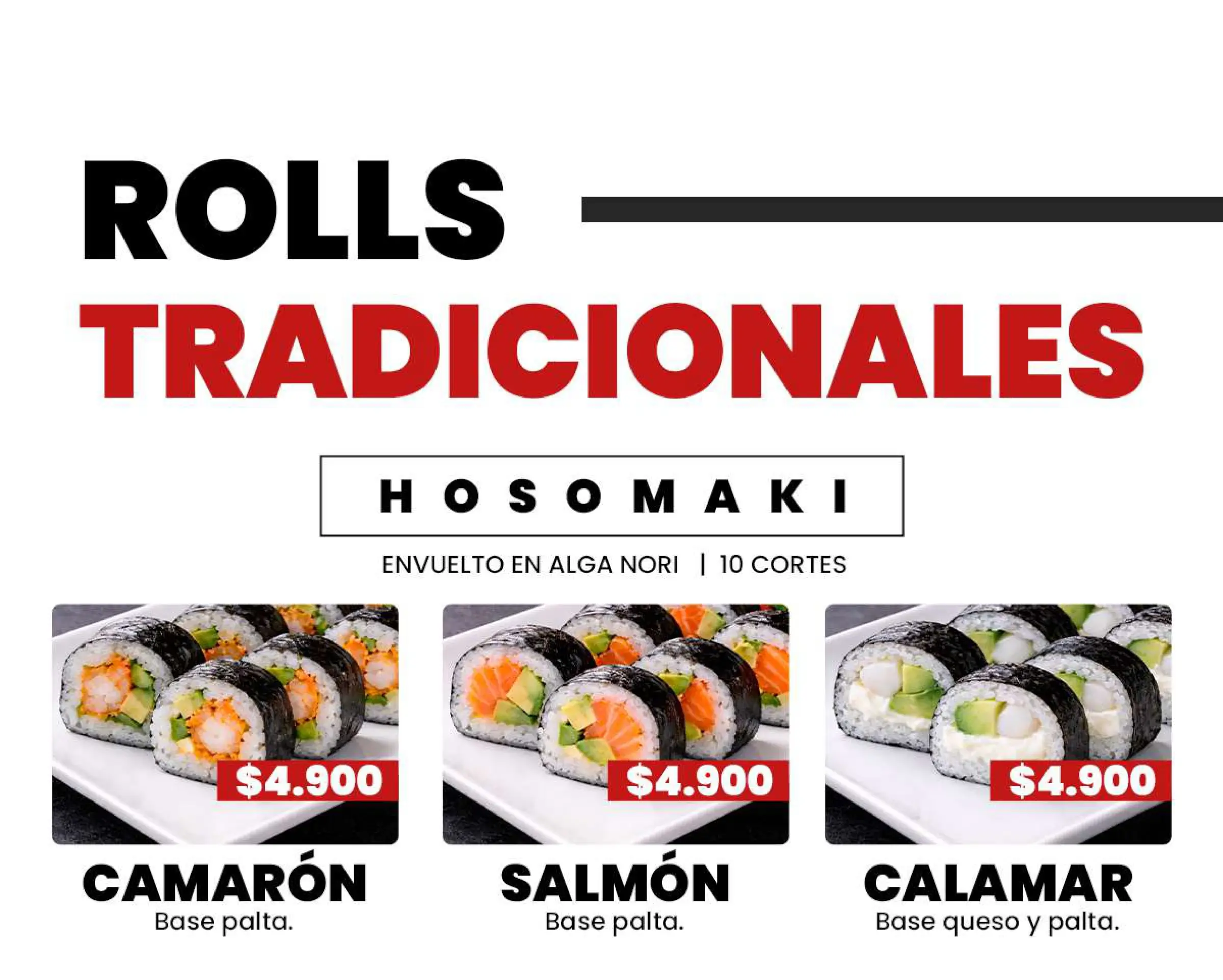 Carta de especialidades: Lámina de menú N° 10, trabajo de fusion sushi quillota