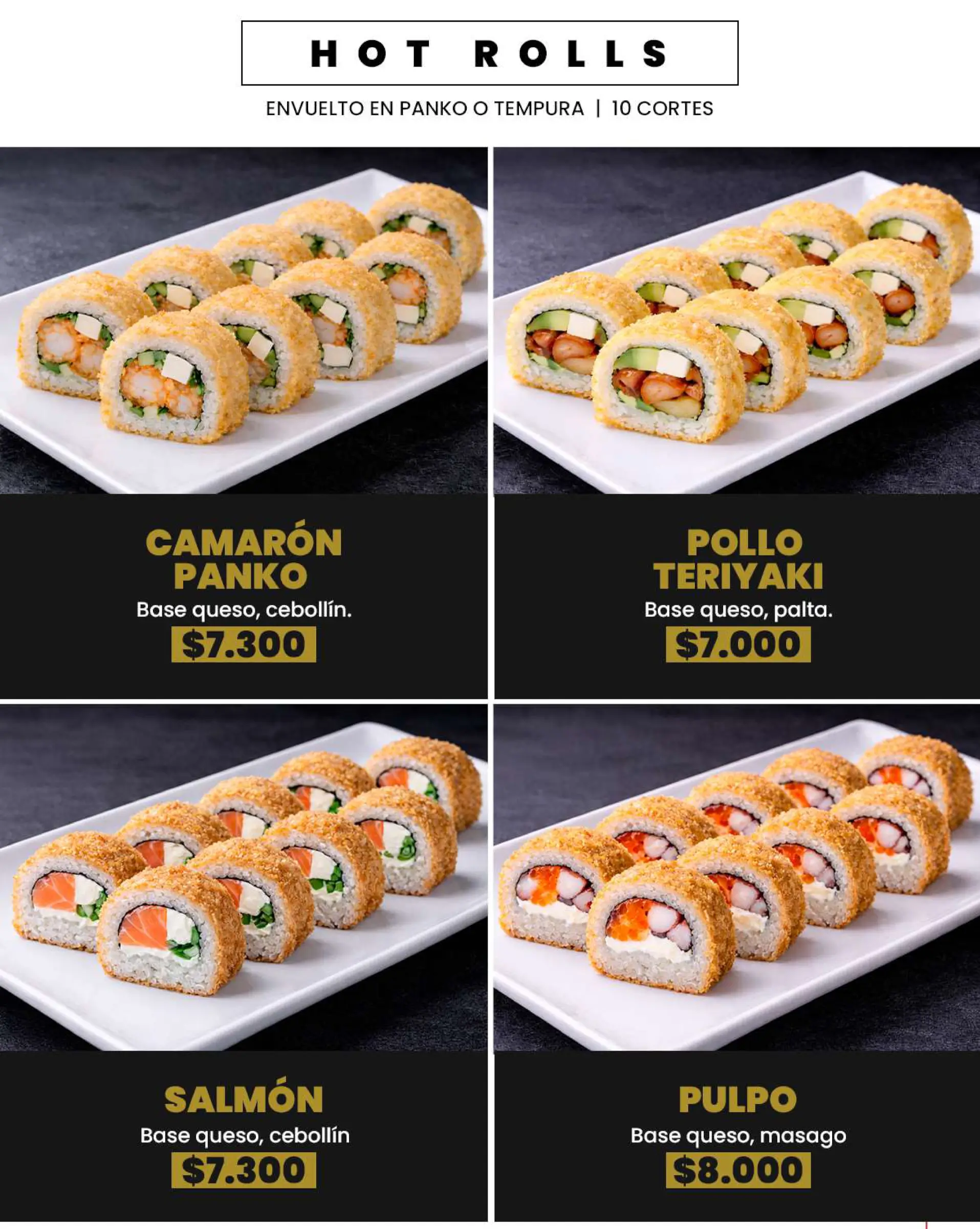 Carta de especialidades: Lámina de menú N° 10, trabajo de fusion sushi quillota
