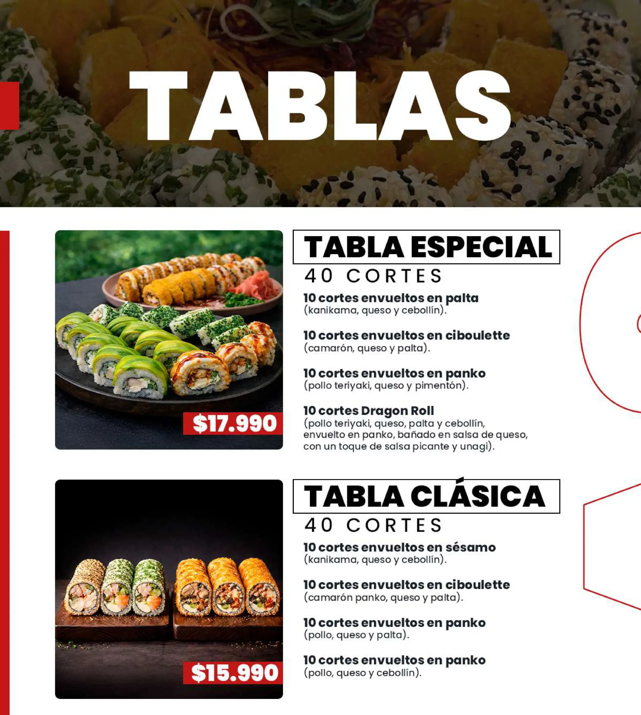 Carta de especialidades: Lámina de menú N° 10, trabajo de fusion sushi quillota