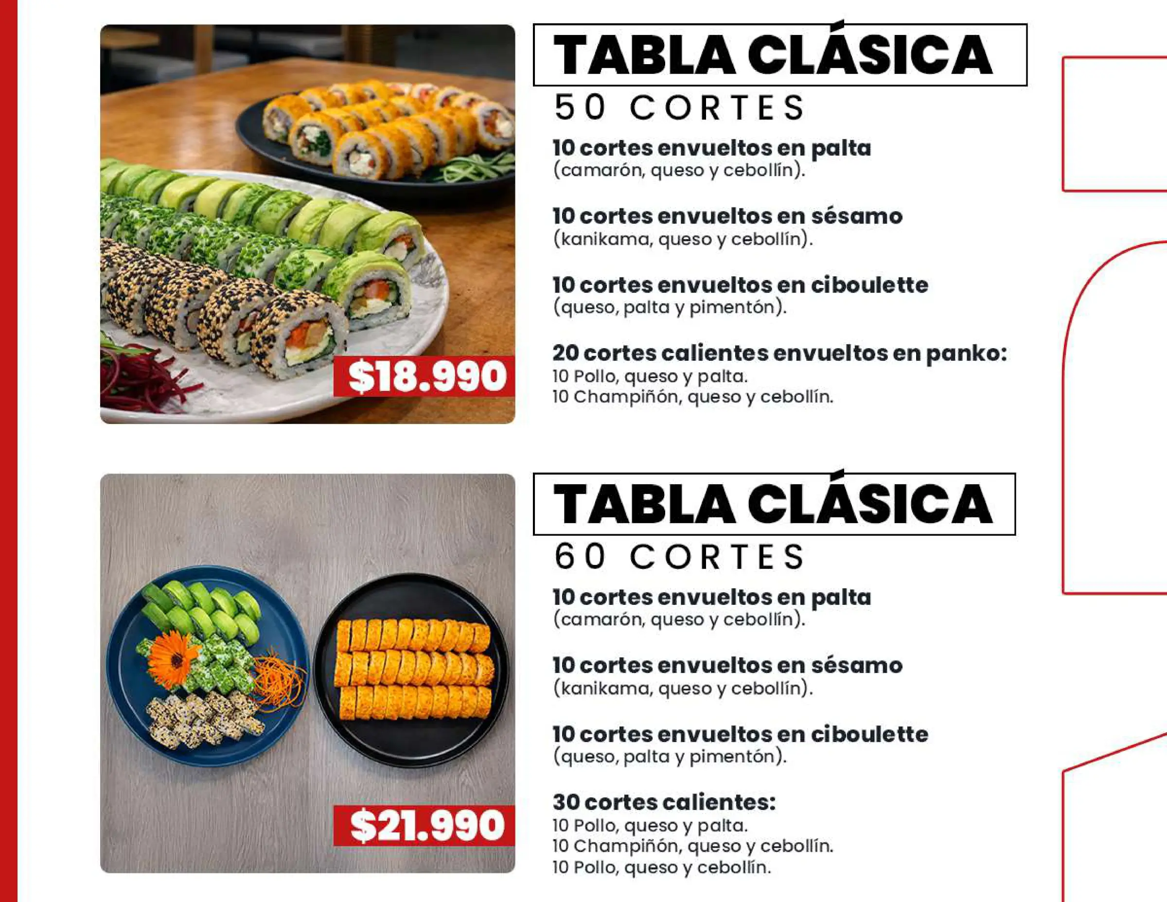 Carta de especialidades: Lámina de menú N° 10, trabajo de fusion sushi quillota