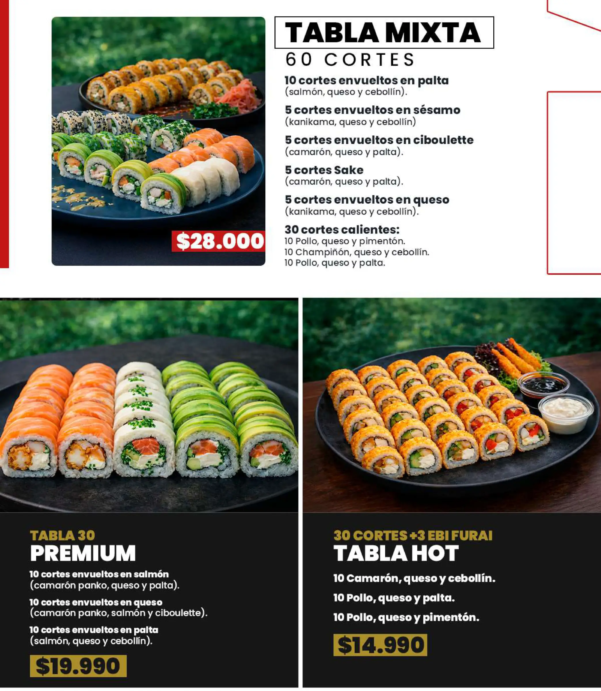 Carta de especialidades: Lámina de menú N° 10, trabajo de fusion sushi quillota