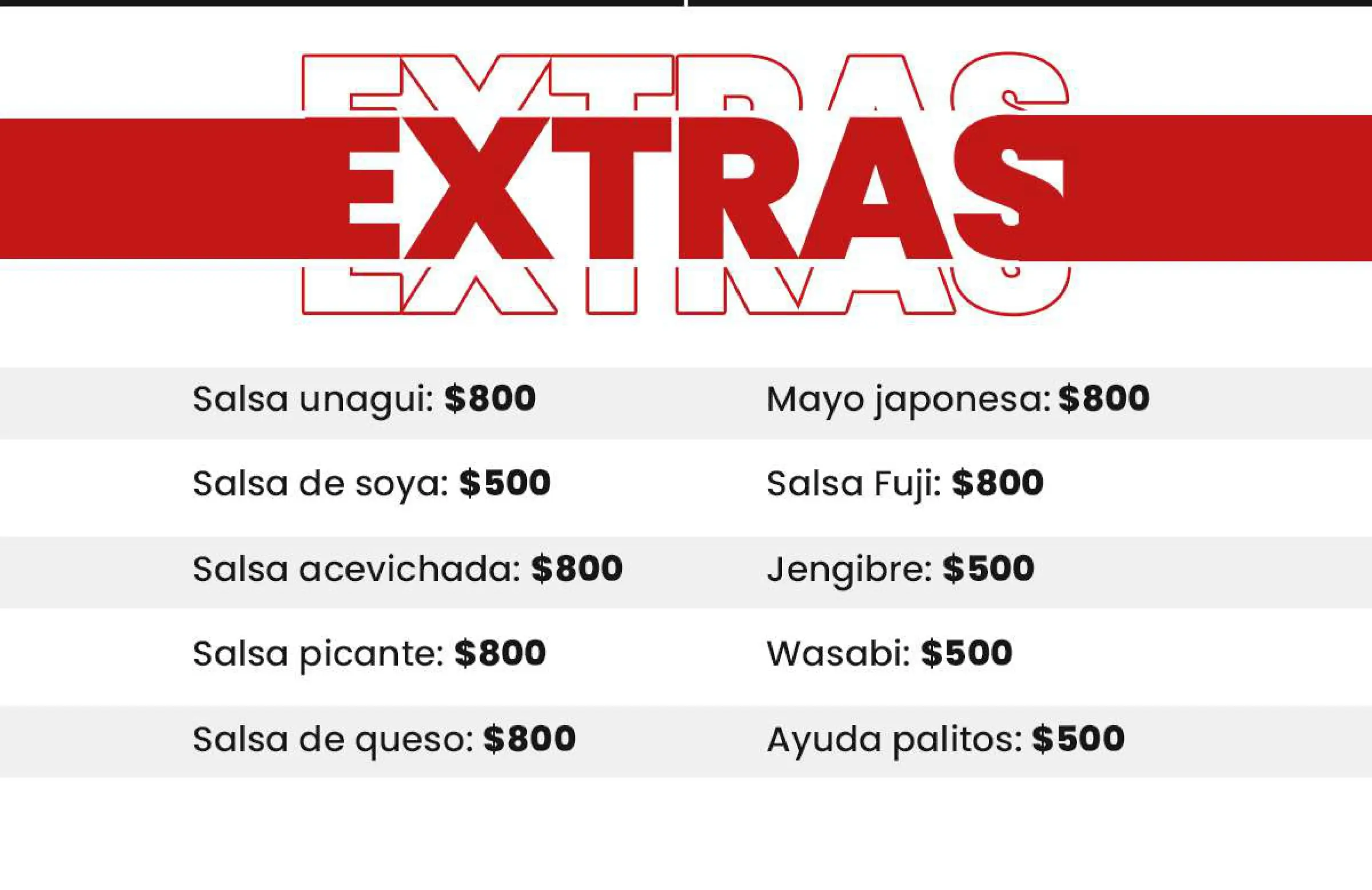 Carta de especialidades: Lámina de menú N° 10, trabajo de fusion sushi quillota