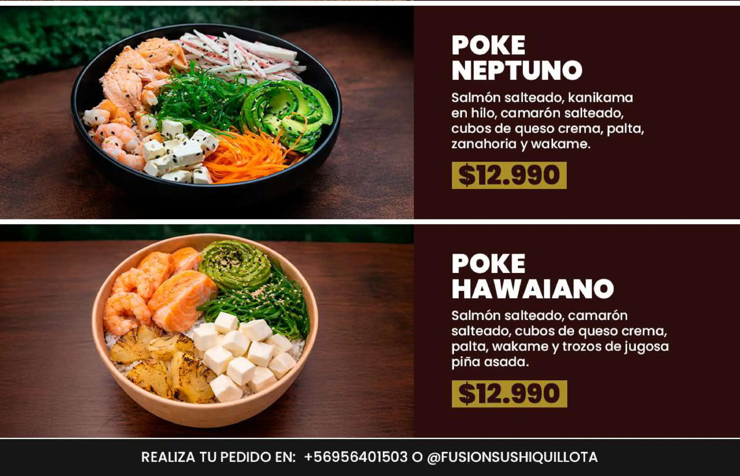 Carta de especialidades: Lámina de menú N° 10, trabajo de fusion sushi quillota
