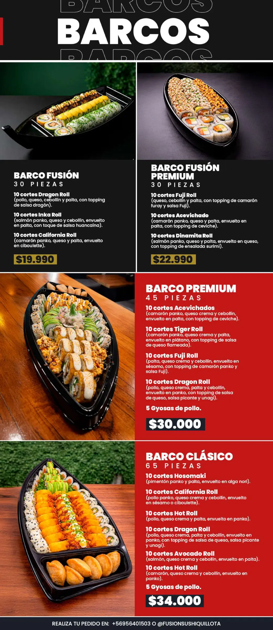 Carta de especialidades: Lámina de menú N° 17, trabajo de fusion sushi quillota