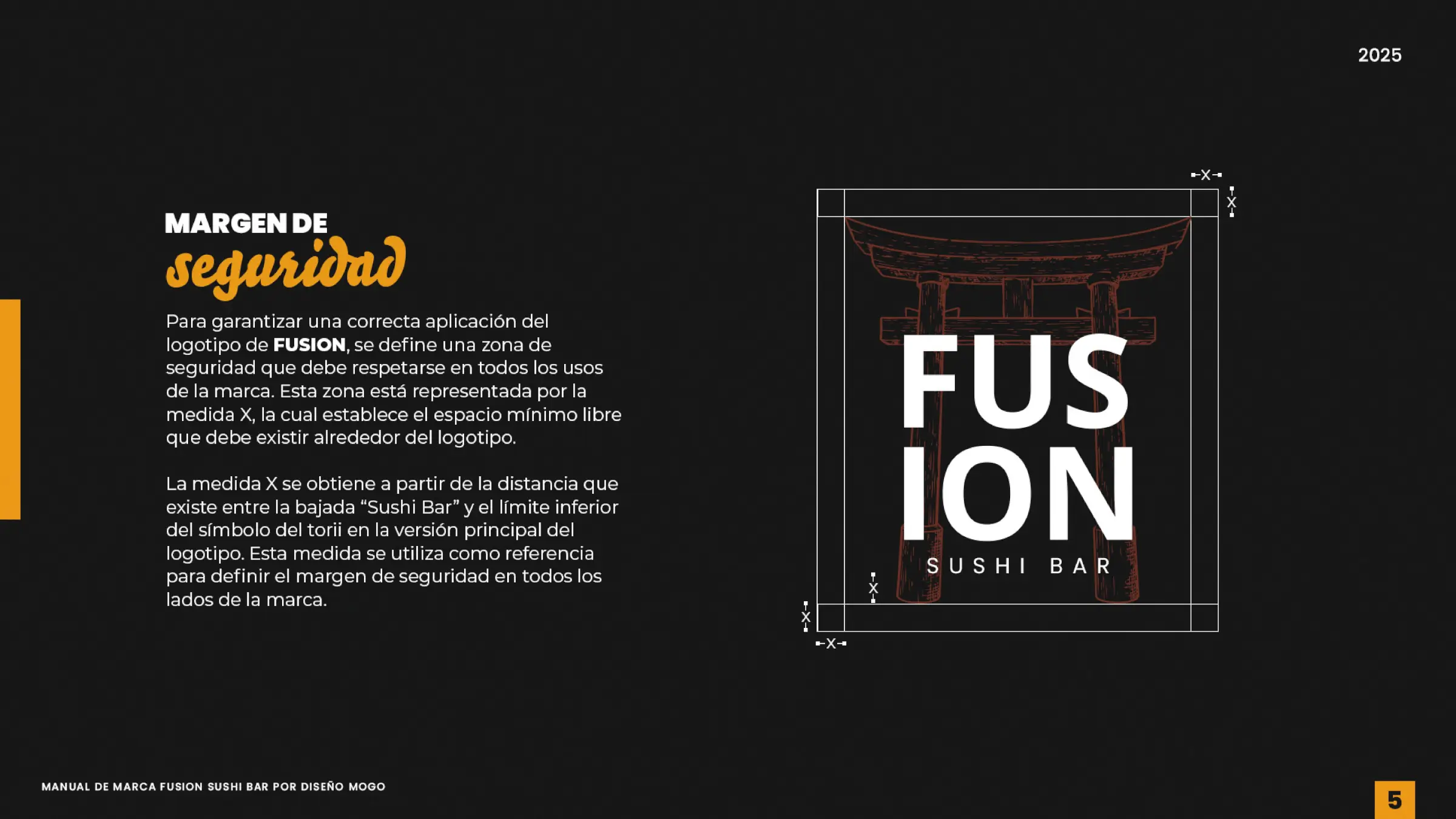 Manual de identidad: Área de seguridad y reducciones mínimas, trabajo de fusion sushi quillota