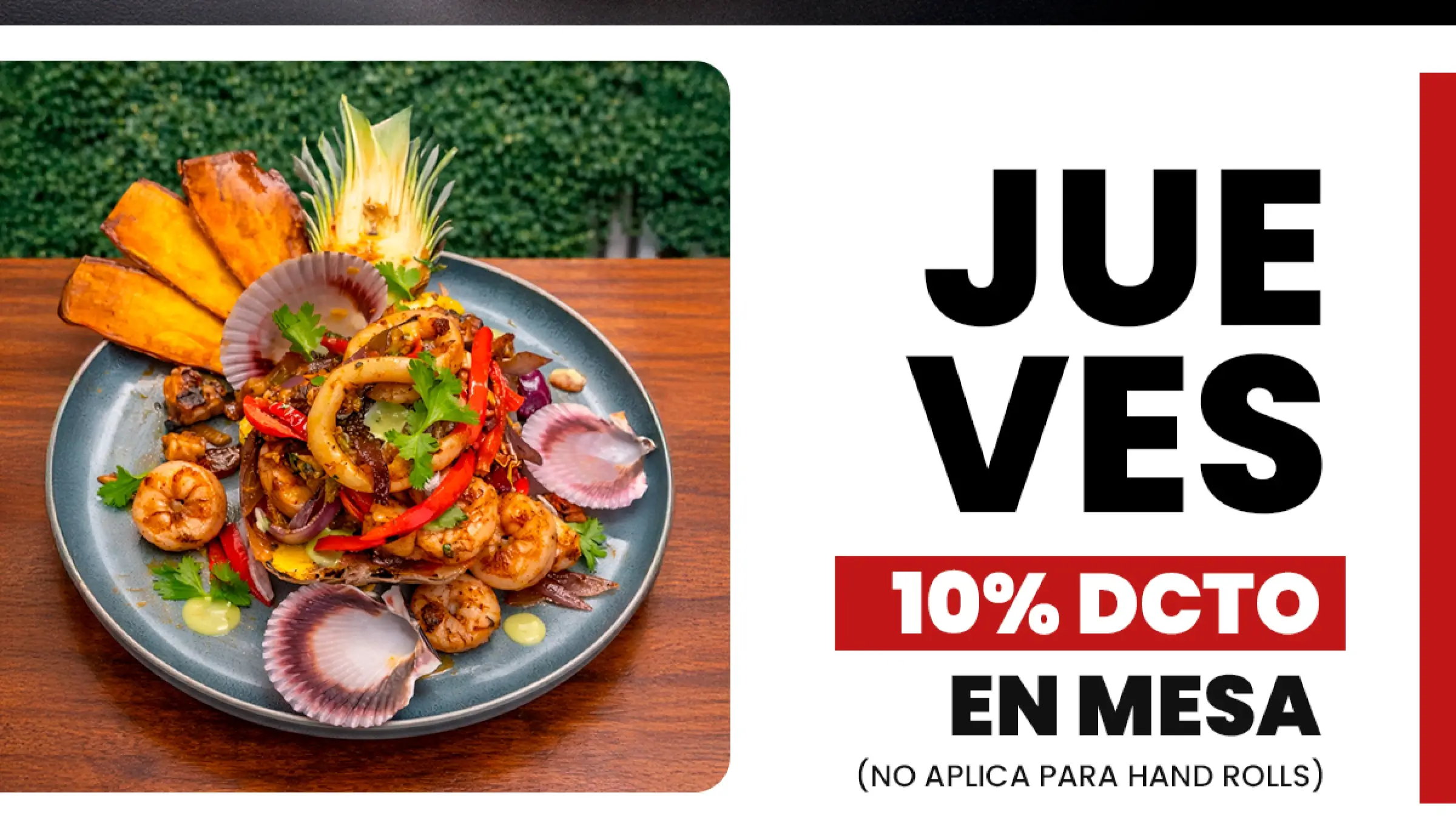 Promoción semanal: Jueves de degustación con piezas seleccionadas, trabajo de fusion sushi quillota
