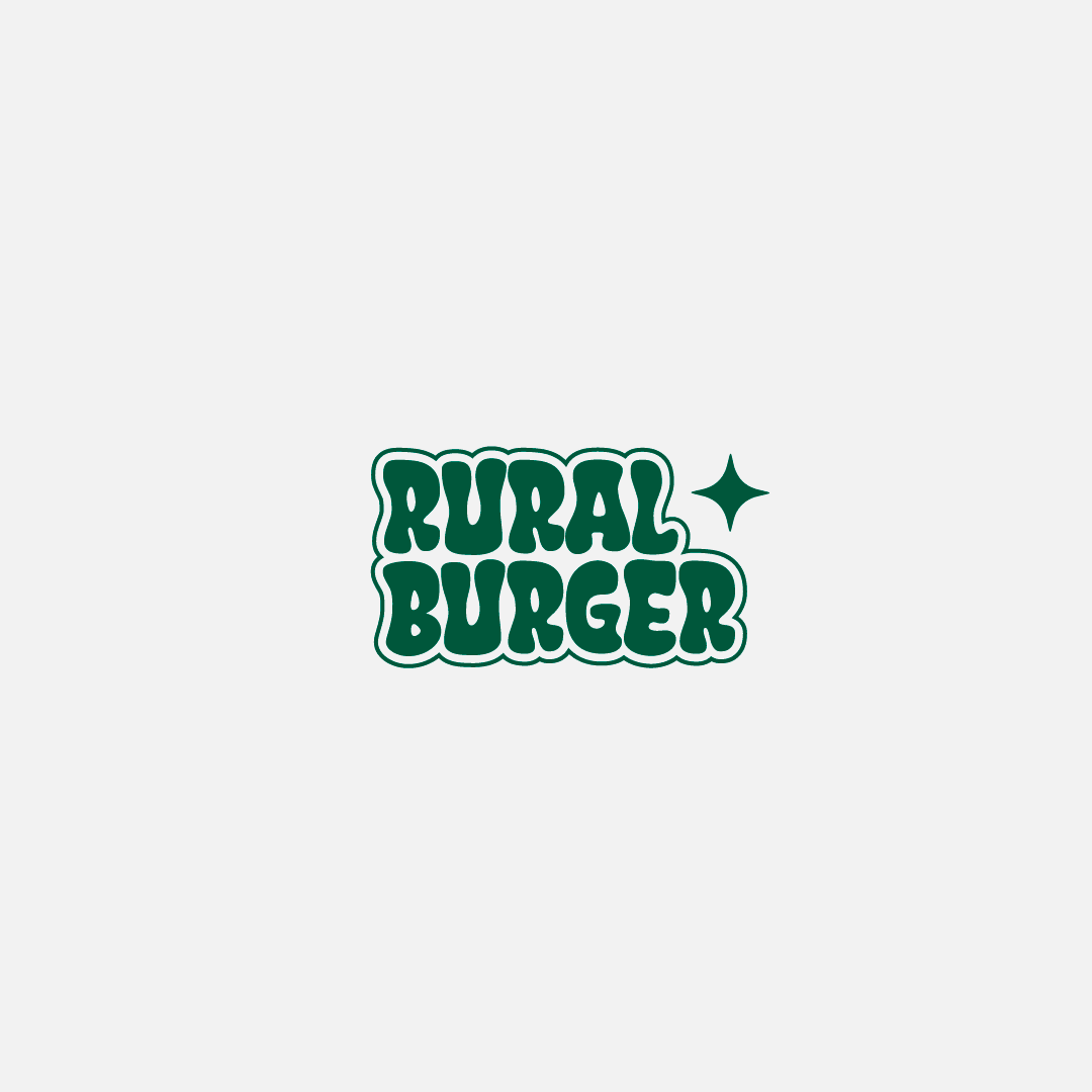 Versión horizontal e isotipo tipográfico de Rural Burger, trabajo de rural burger