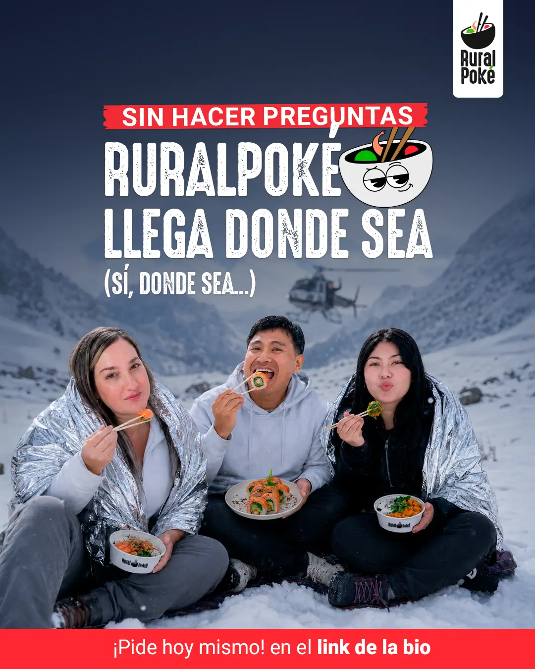 Campaña Ruralpoke llega donde sea, fotografiada en la nieve