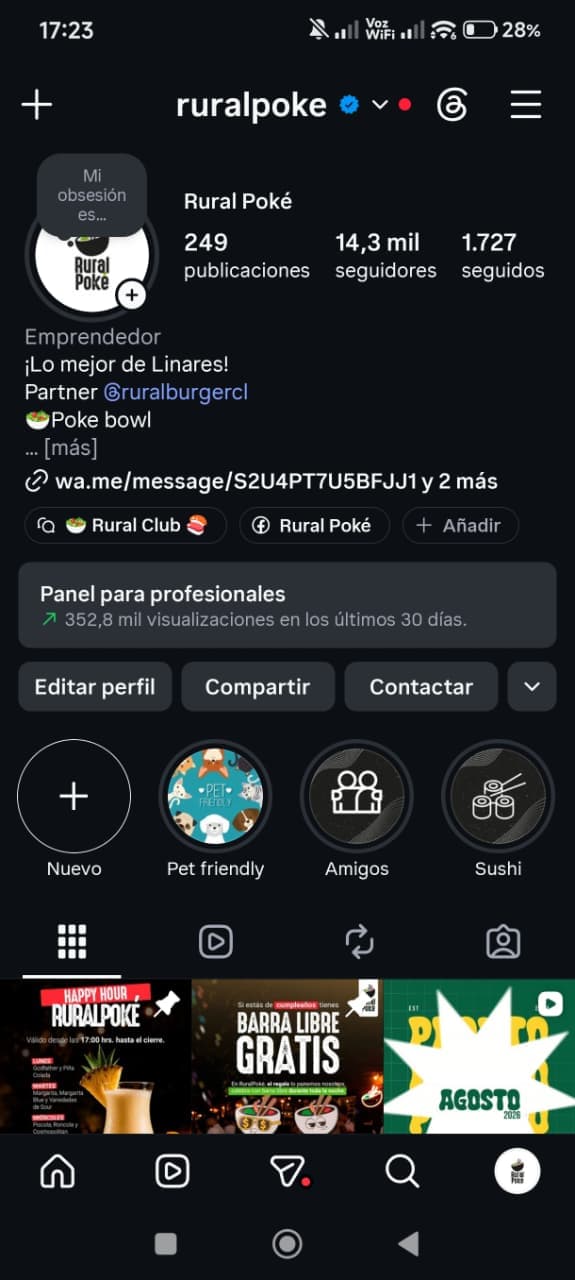 Perfil de Instagram de Ruralpoke con 14,3 mil seguidores