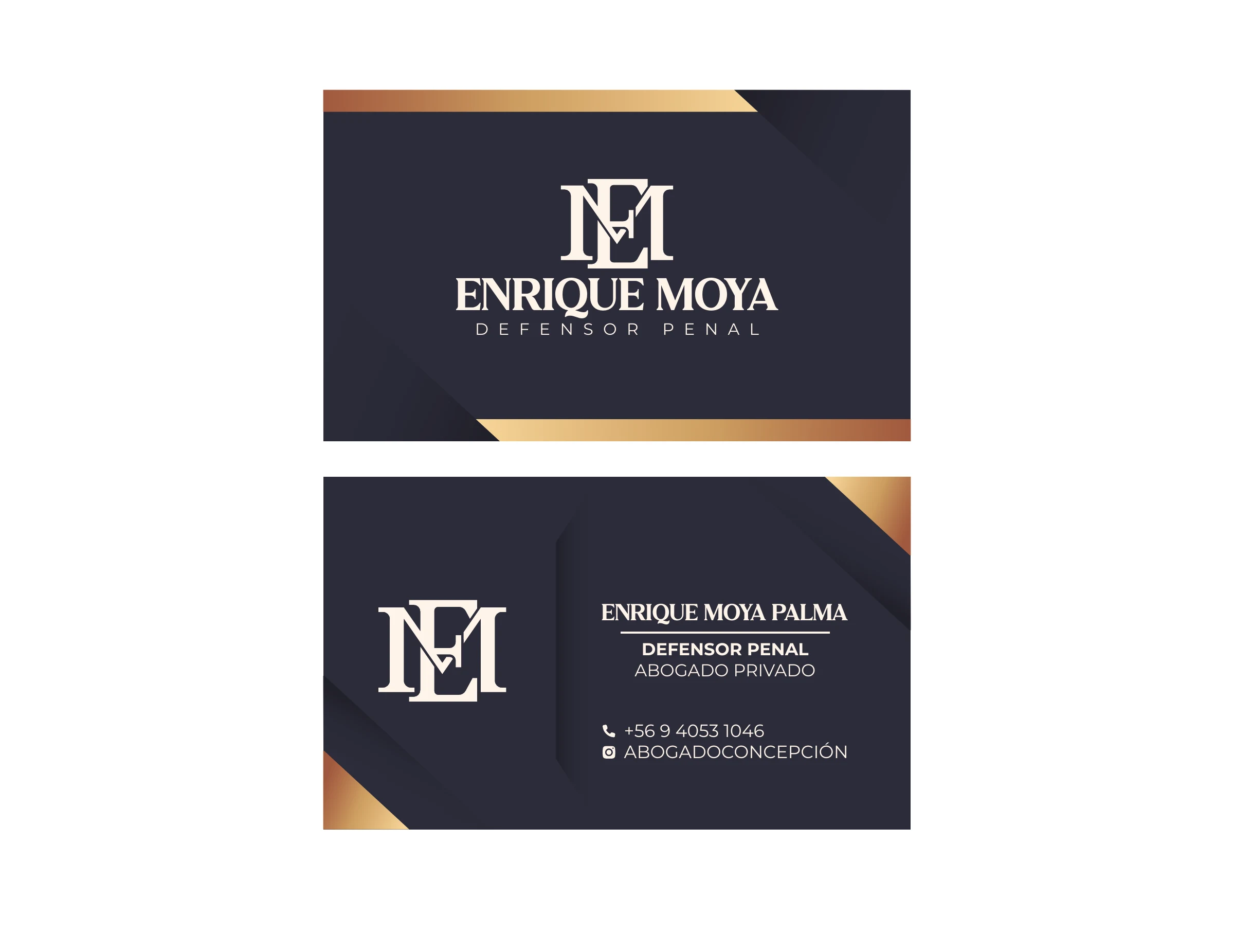 Diseño de tarjetas de presentación corporativas — reverso con datos de contacto, trabajo de enrique moya
