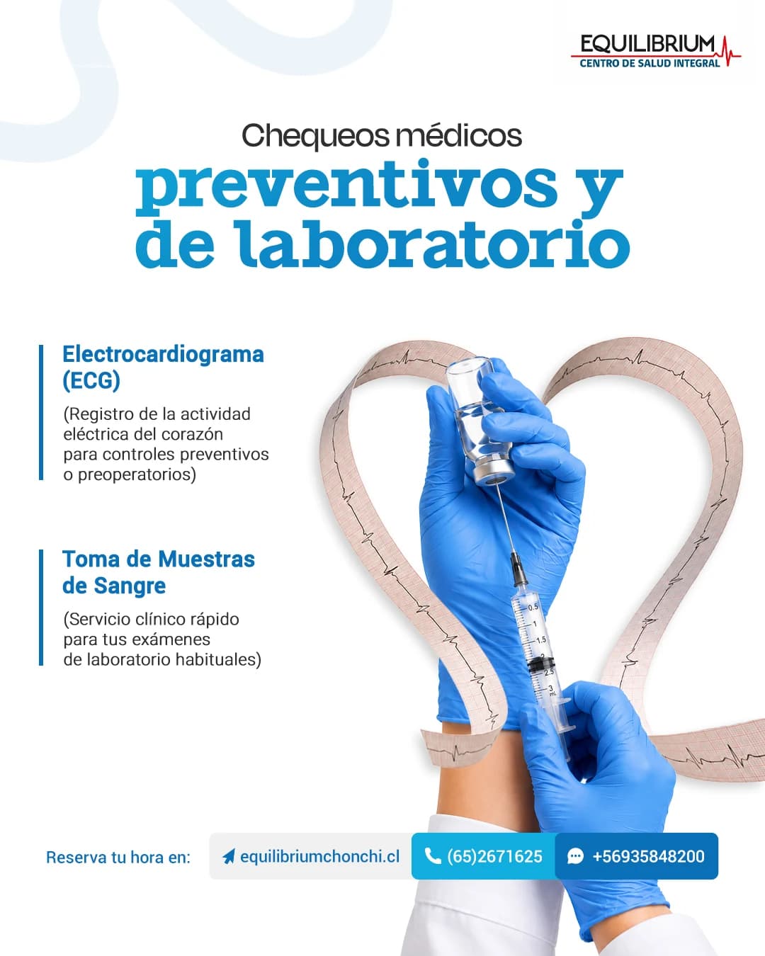 Pieza de especialidad: cardiología preventiva y toma de exámenes de laboratorio, trabajo de equilibrium chonchi
