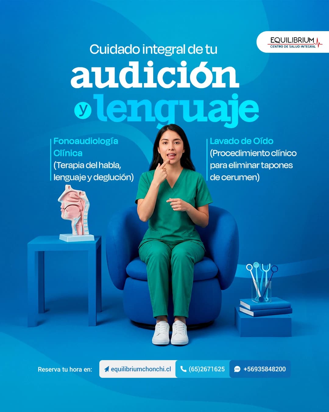Pieza de especialidad: fonoaudiología, lenguaje y cuidado auditivo, trabajo de equilibrium chonchi
