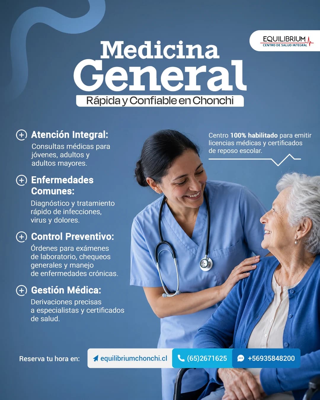 Pieza de servicio: consultas de medicina general presencial y preventiva, trabajo de equilibrium chonchi