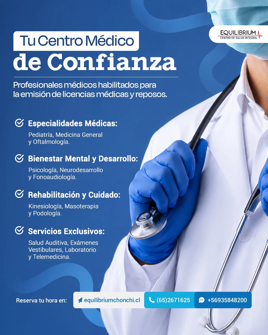 Pieza de síntesis: cartelera de servicios médicos disponibles en Chonchi, trabajo de equilibrium chonchi