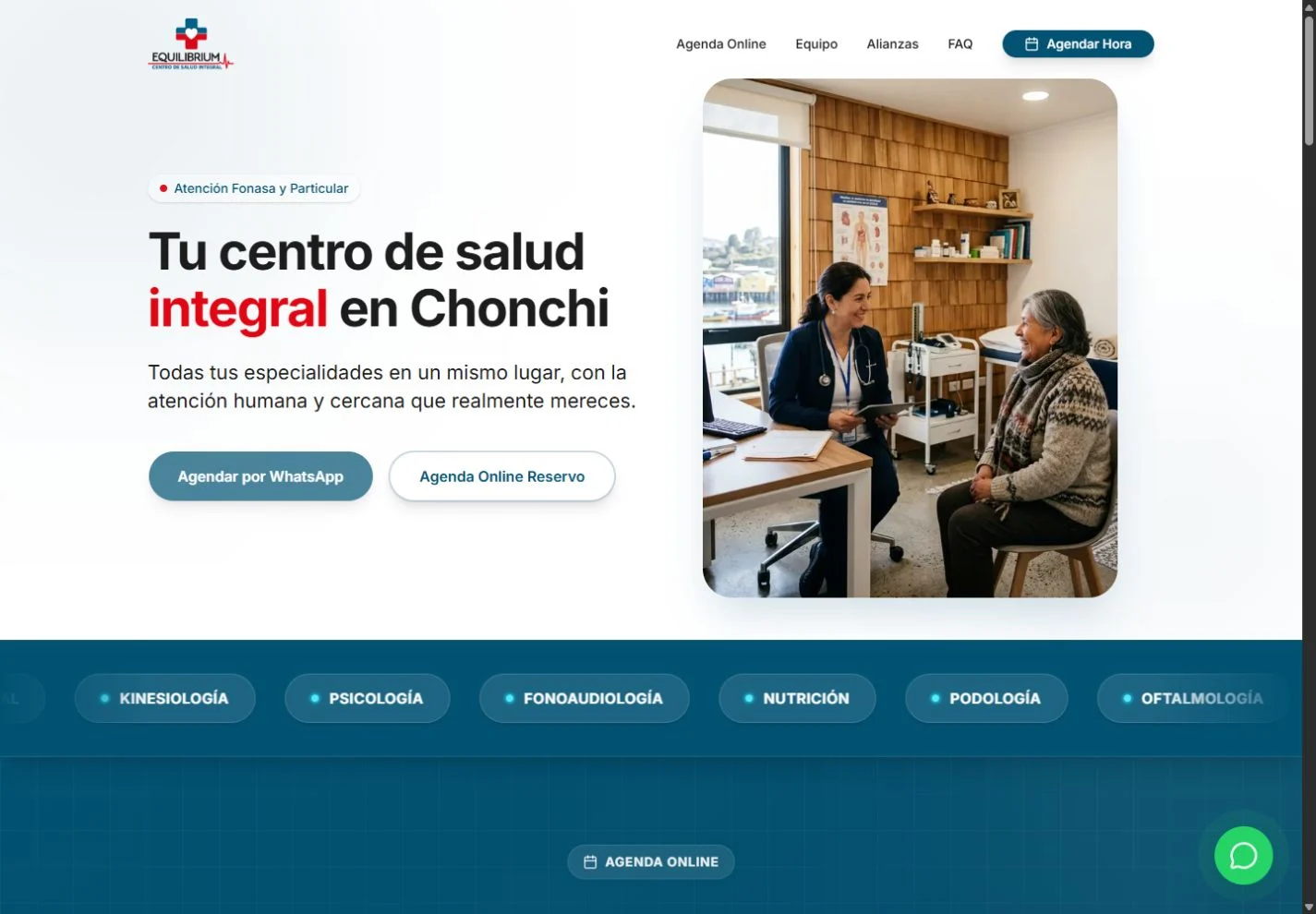 Portada real de Equilibrium Chonchi con propuesta de centro integral y opciones de reserva