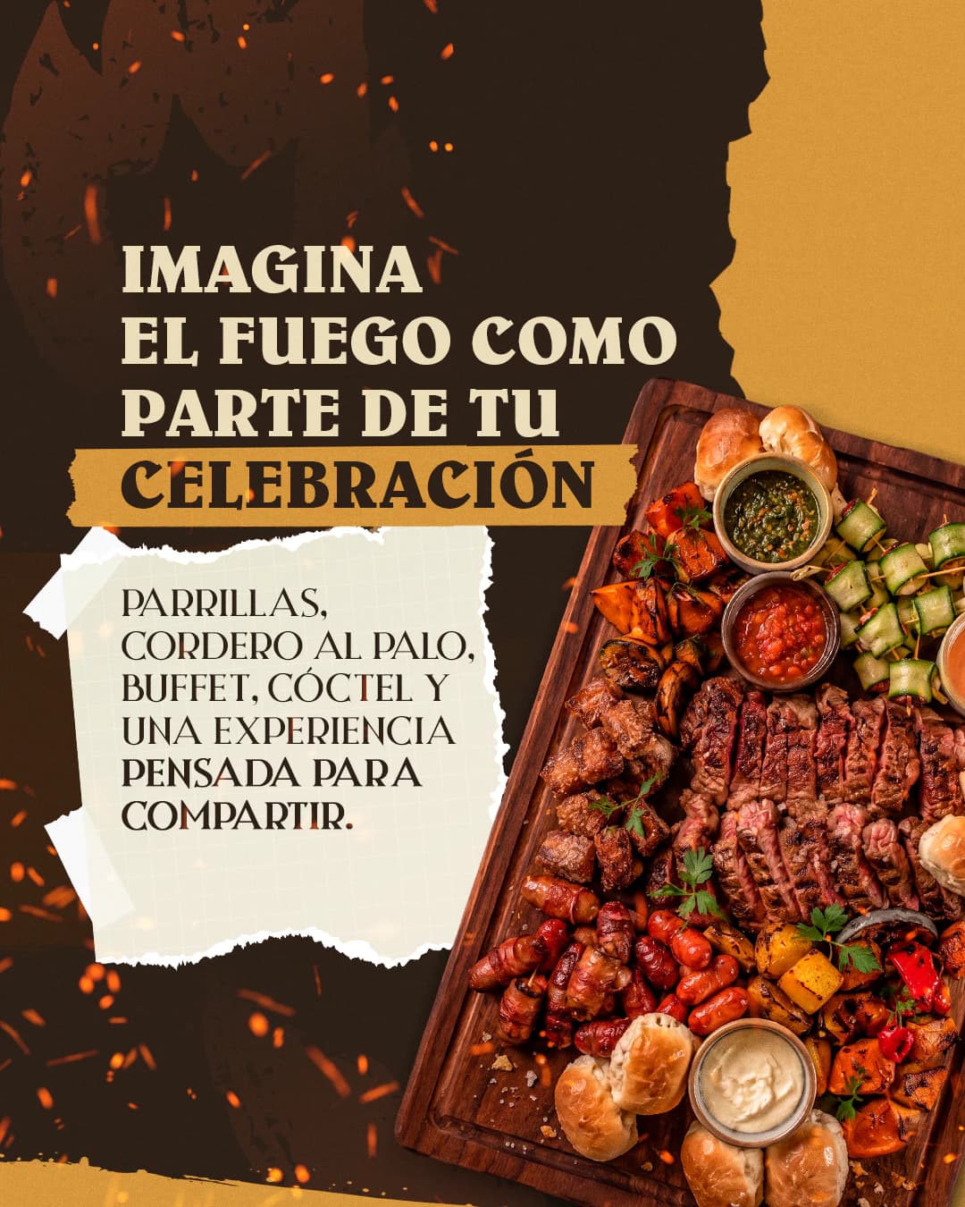 Servicios gastronómicos para celebraciones de Fuego de Patio, trabajo de fuego de patio