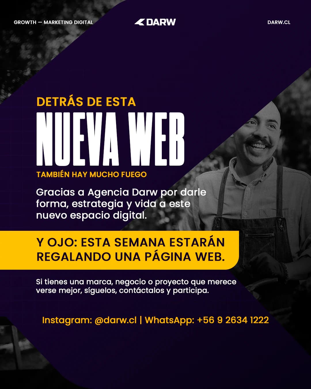 Crédito a Darw por la estrategia y diseño de la nueva web, trabajo de fuego de patio