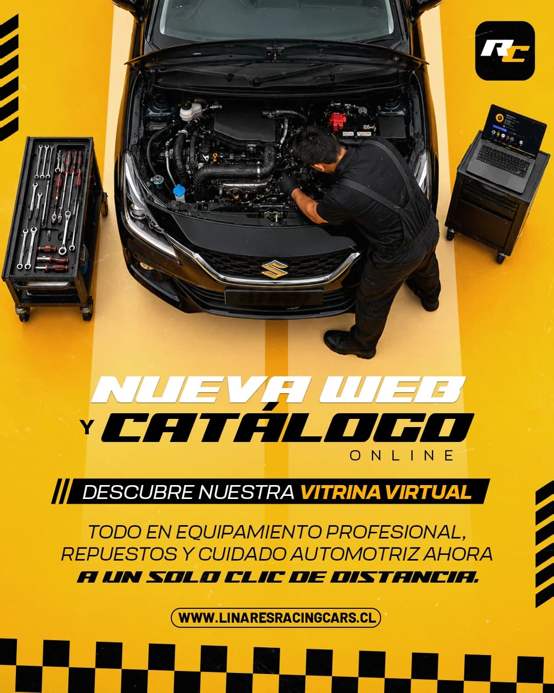 Carrusel comercial: portada de servicios para vehículos de competición y calle, trabajo de linares racing cars