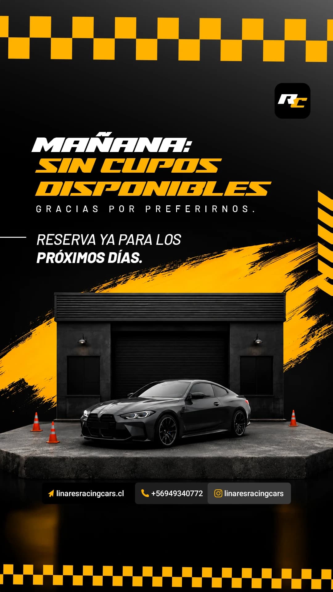 Pieza de alta demanda: aviso de cupos semanales agotados y lista de espera, trabajo de linares racing cars