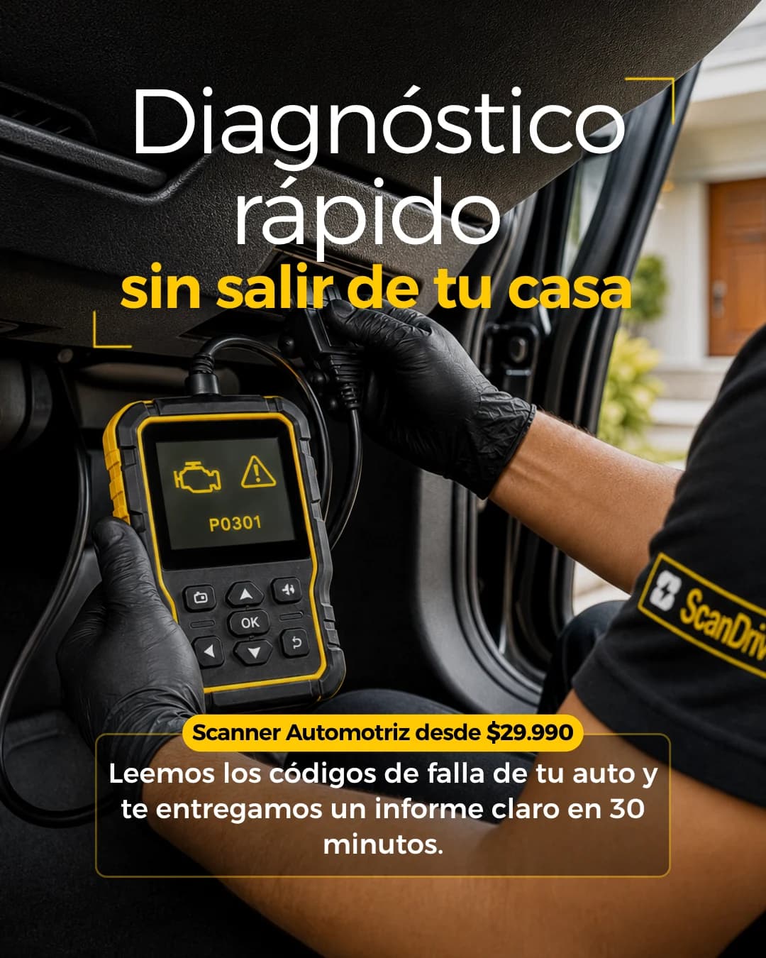 Pieza gráfica histórica de Scandrive para diagnóstico rápido a domicilio