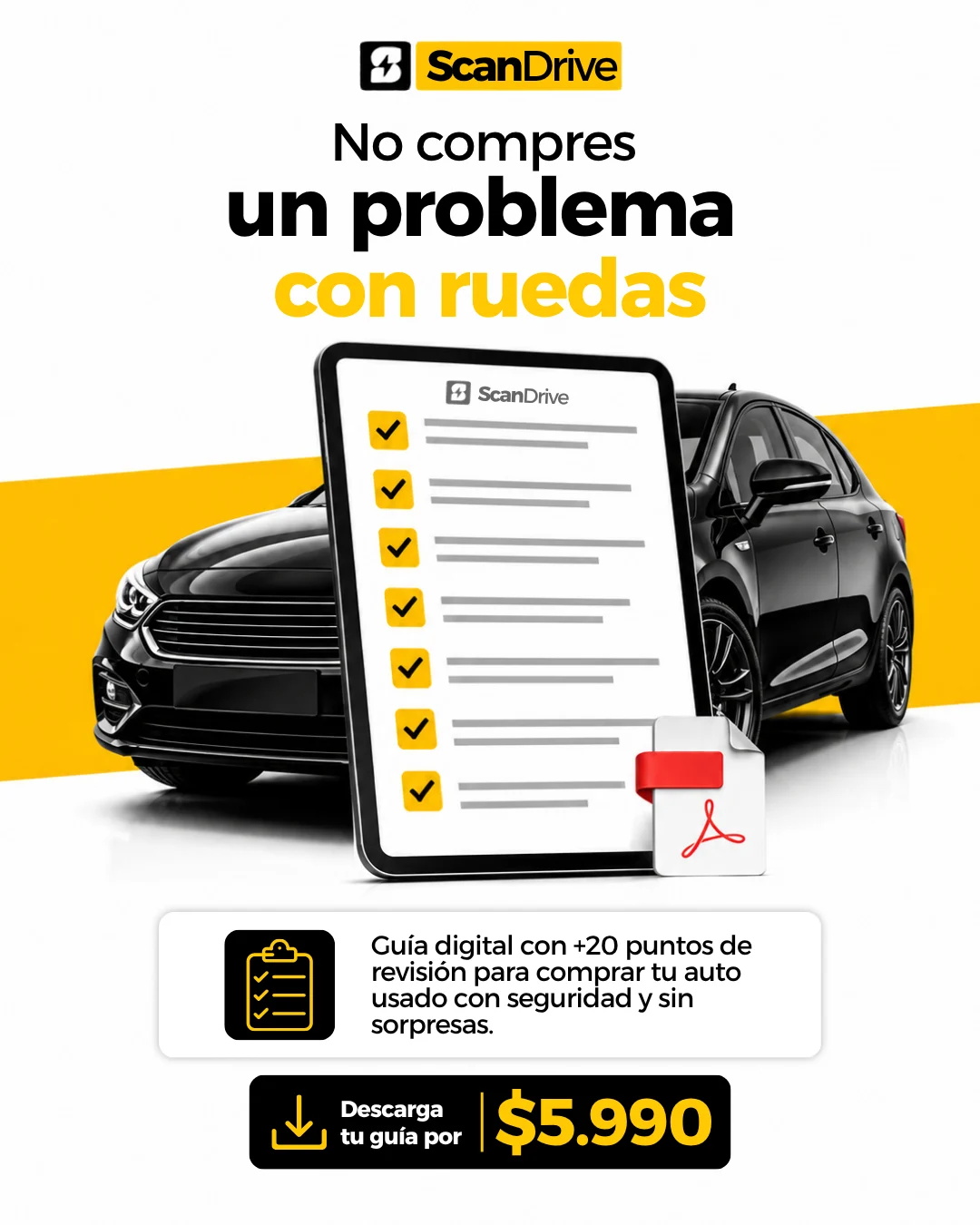 Pieza gráfica de Scandrive para la guía de inspección pre-compra