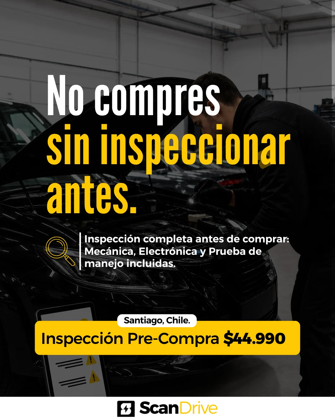 Pieza gráfica histórica de Scandrive para inspección automotriz pre-compra