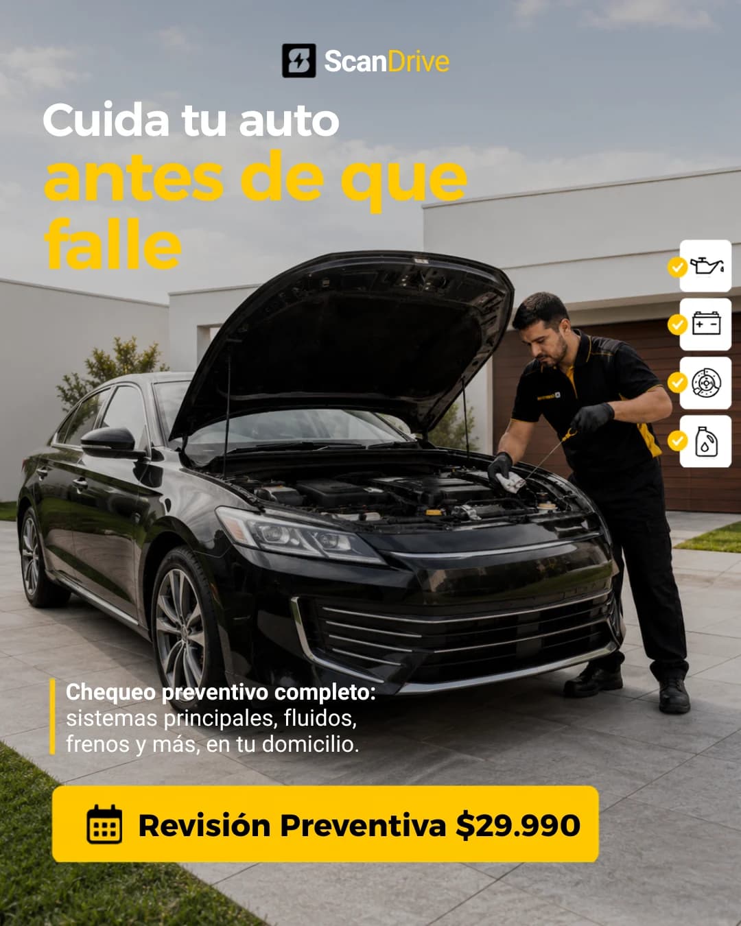 Pieza gráfica histórica de Scandrive sobre revisión preventiva a domicilio
