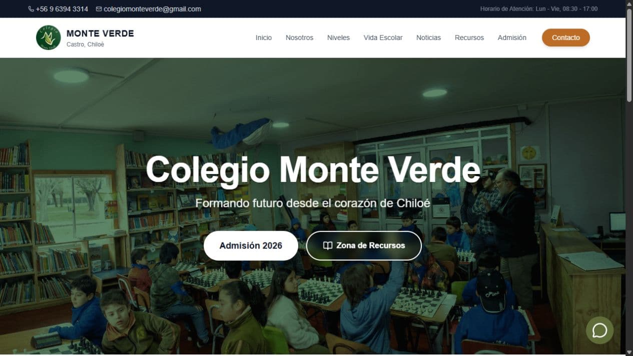 Captura del sitio de Colegio Monte Verde, 14 de agosto de 2026, trabajo de colegio monte verde