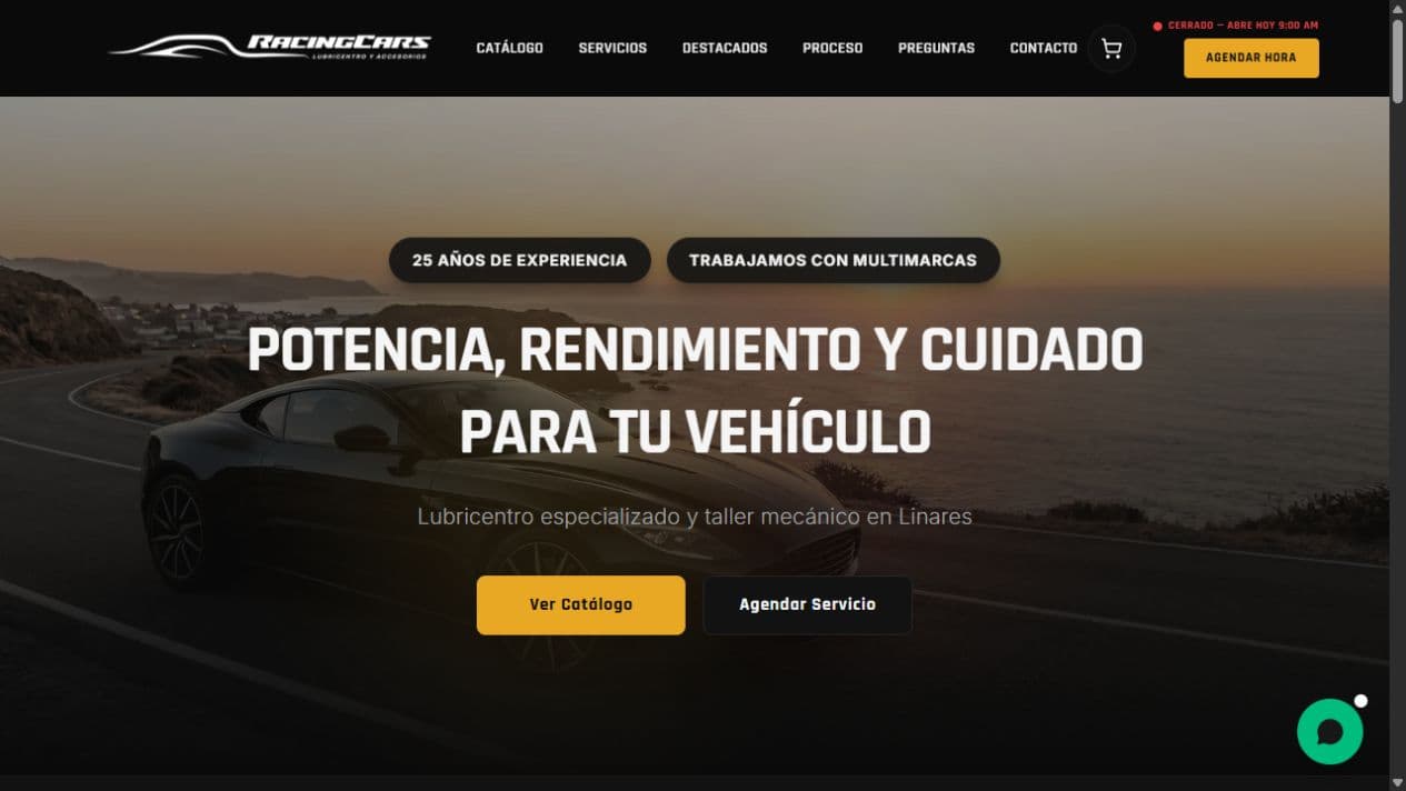 Captura del sitio de Linares Racing Cars, 14 de agosto de 2026, trabajo de linares racing cars