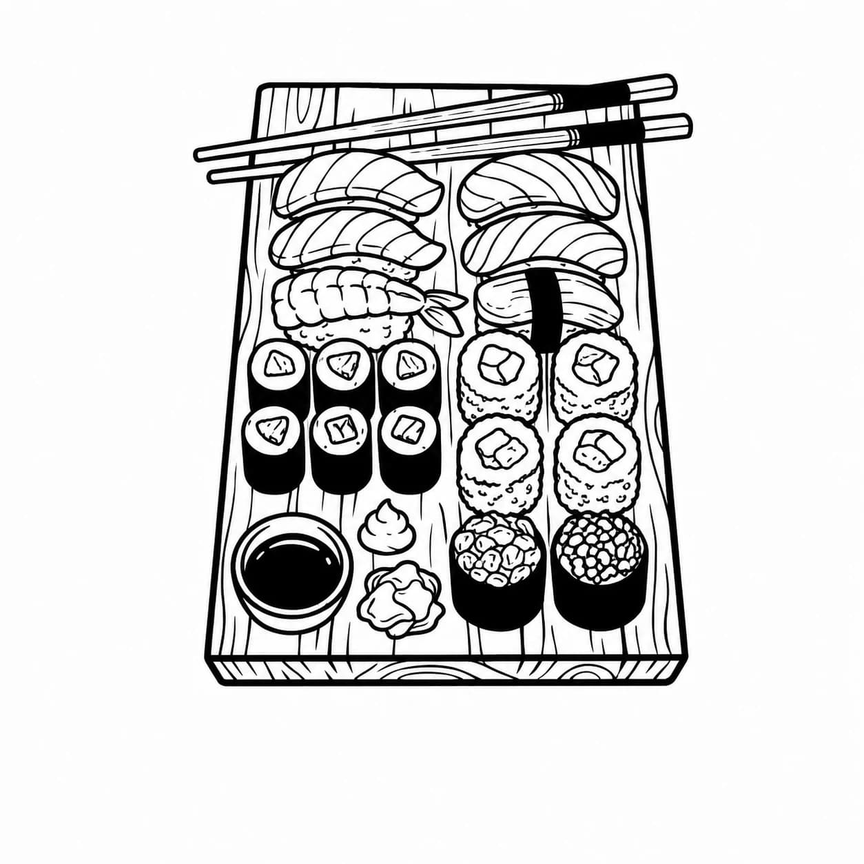 Ilustración de marca: personaje con máscara kitsune tradicional, trabajo de sushi torii