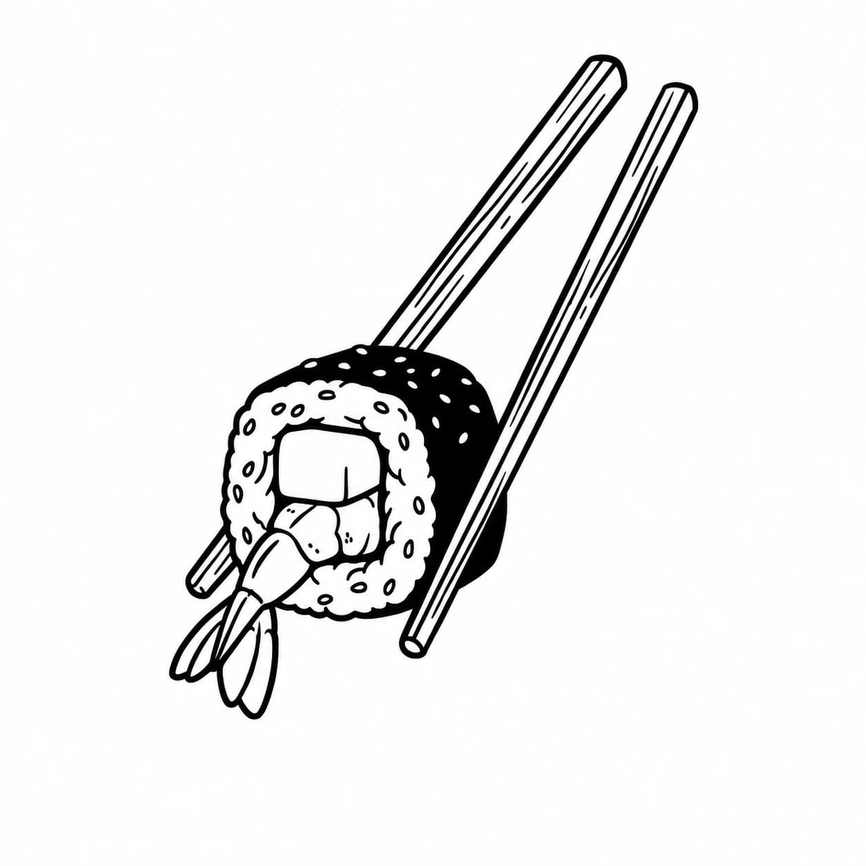 Ilustración de marca: preparación de rolls con palillos y flor de loto, trabajo de sushi torii