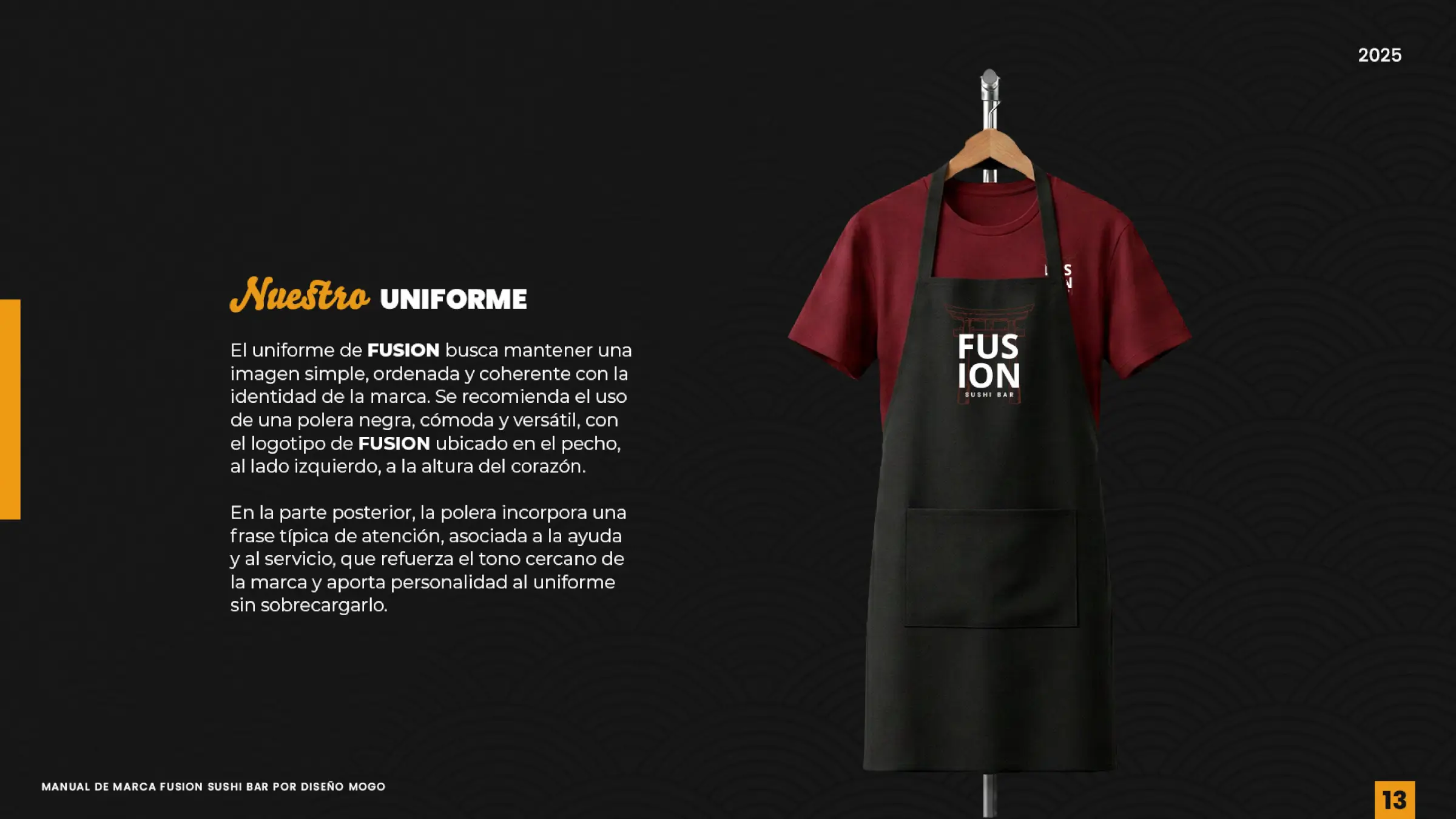 Aplicación de identidad en uniforme Fusion Sushi
