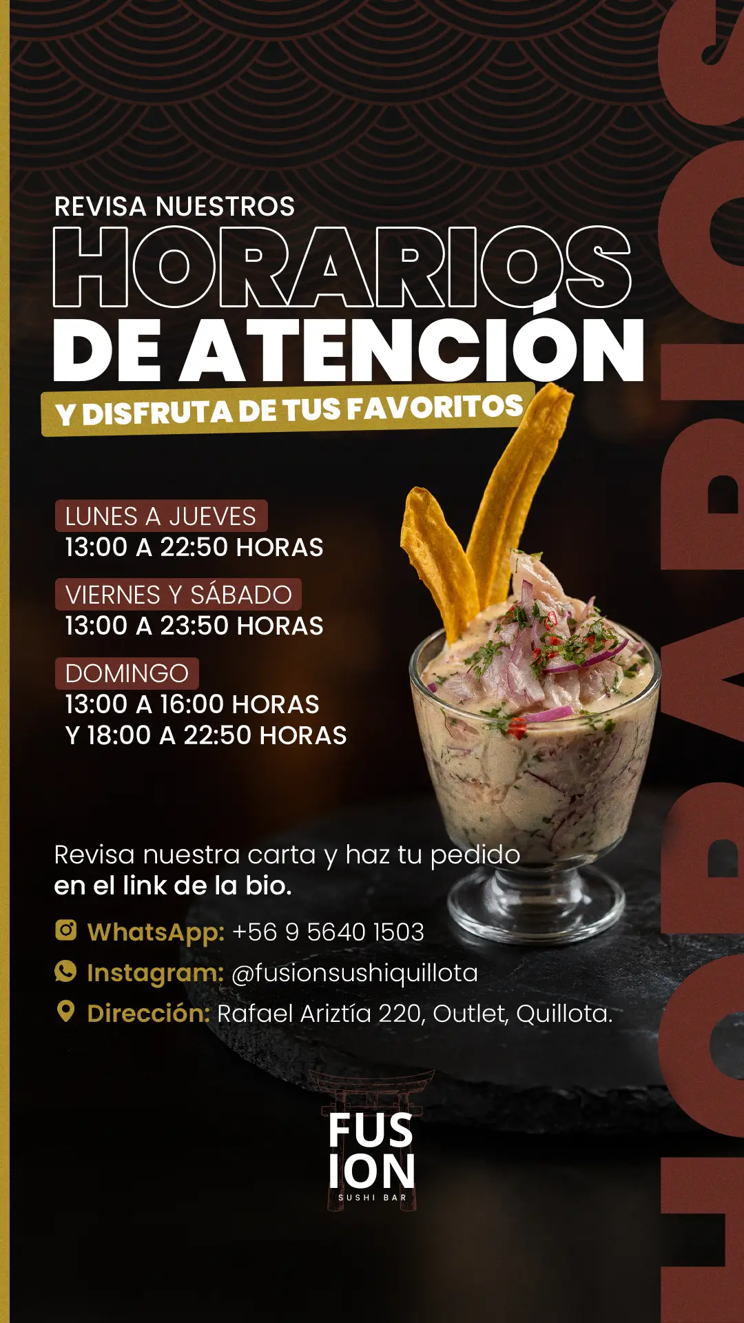 Story de Fusion Sushi: Horarios