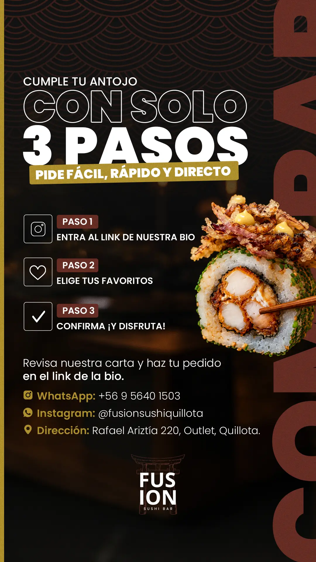 Story de Fusion Sushi: Cómo pedir