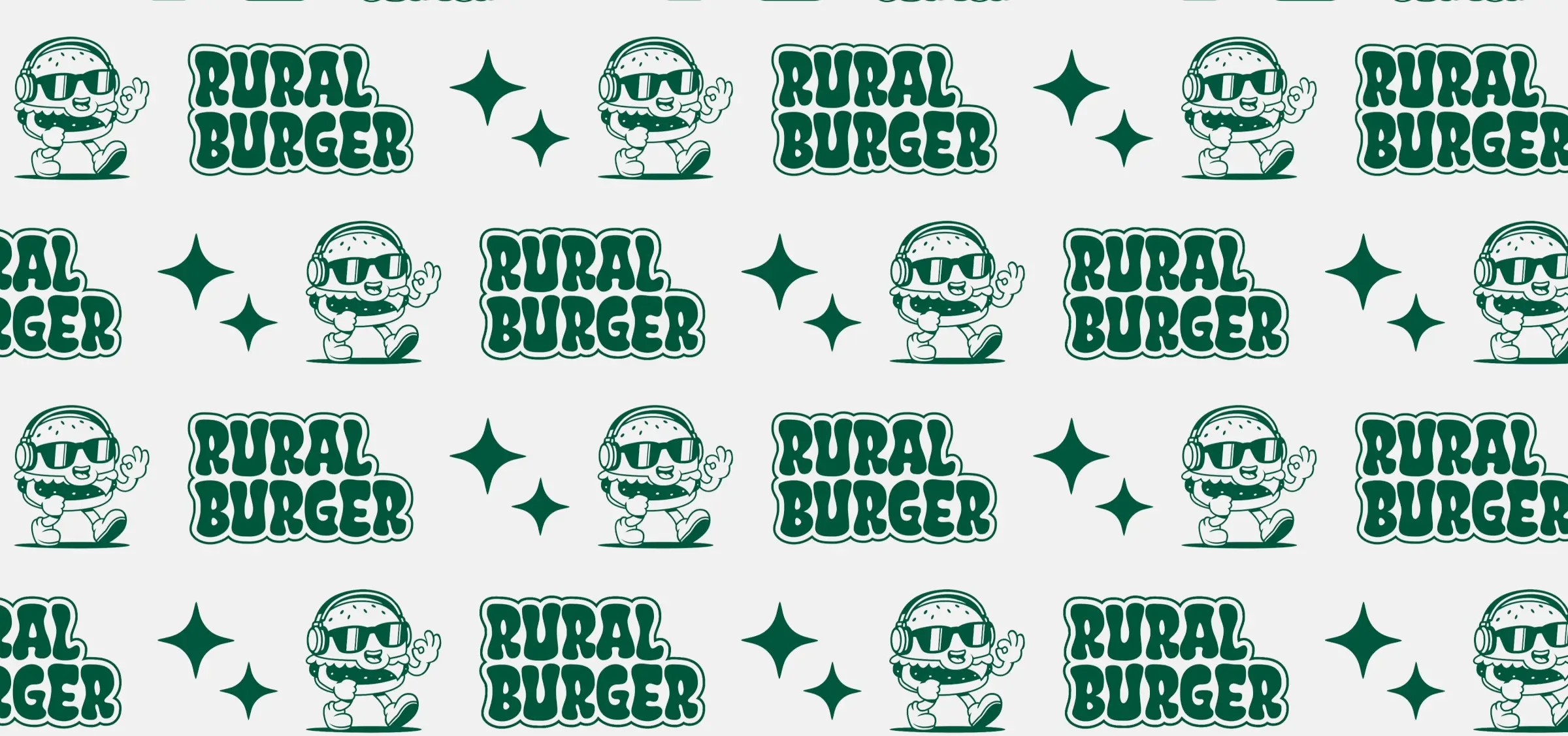 Patrón de mascota y wordmark Rural Burger