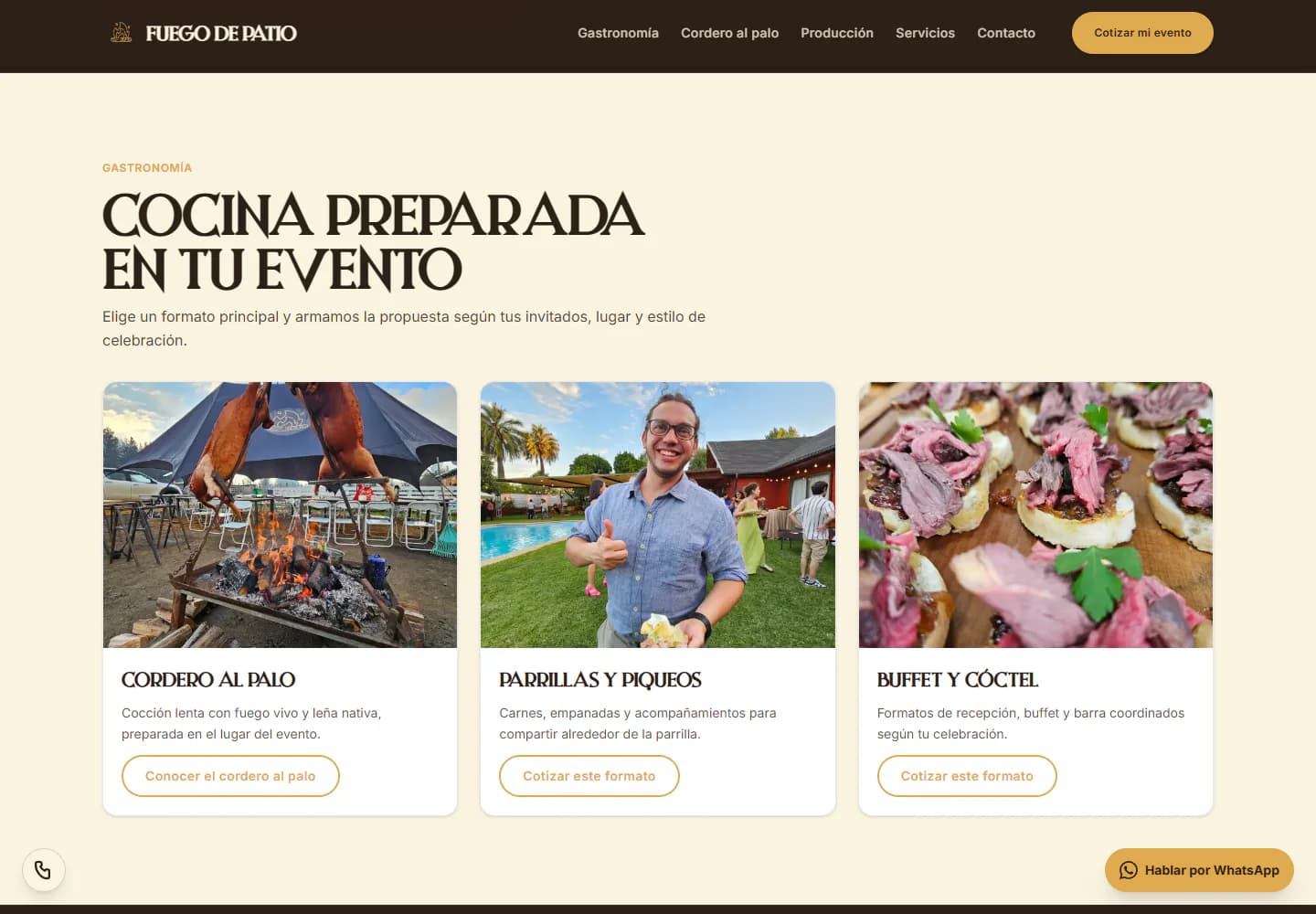 Sección gastronómica de Fuego de Patio con tres formatos de servicio comparables