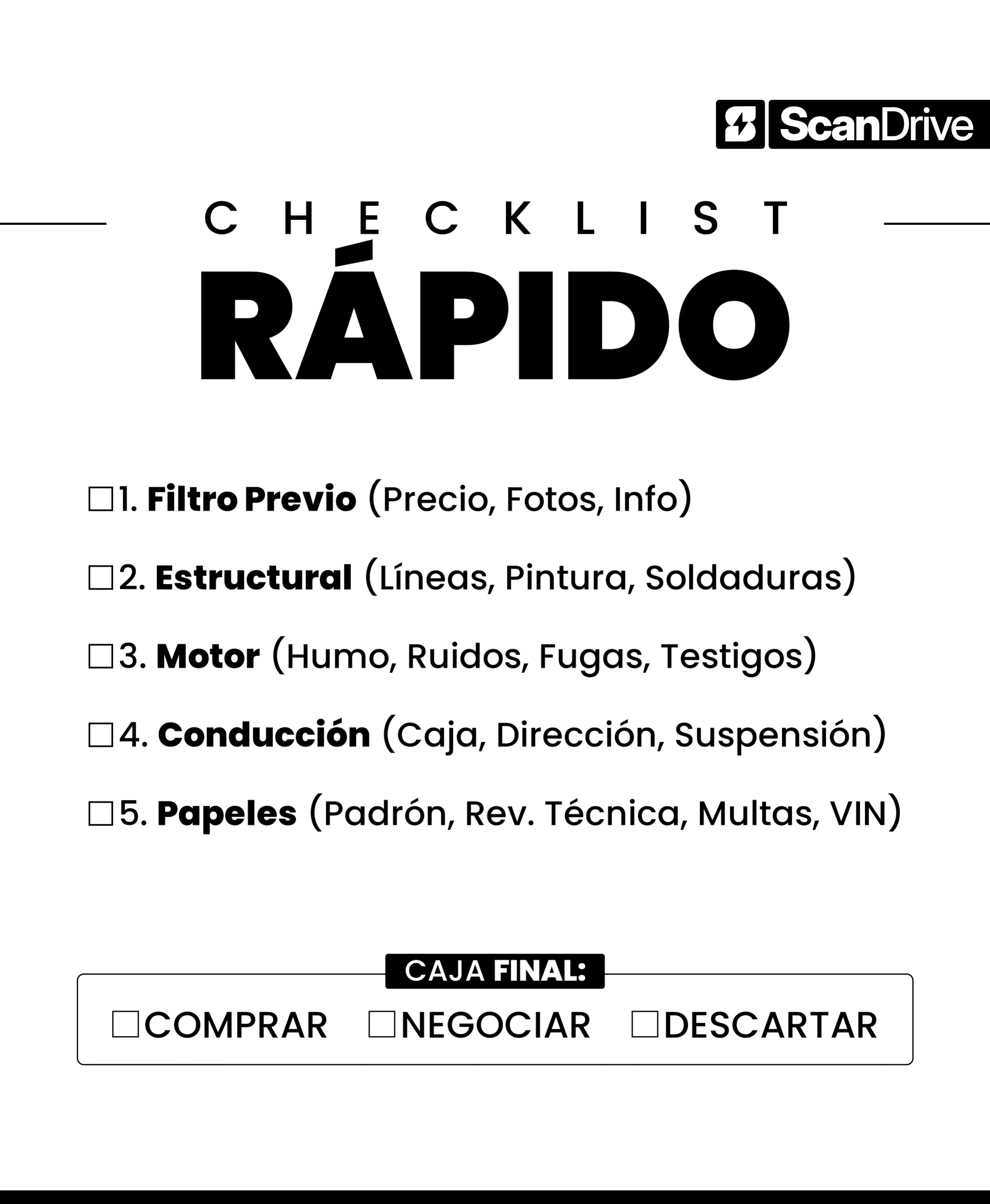 Checklist final de decisión de la guía Scandrive